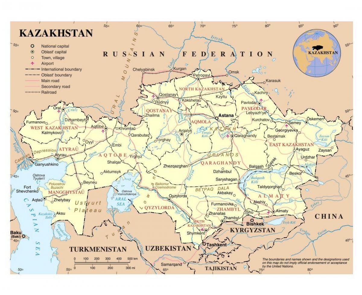 kart over Kasakhstan flyplasser