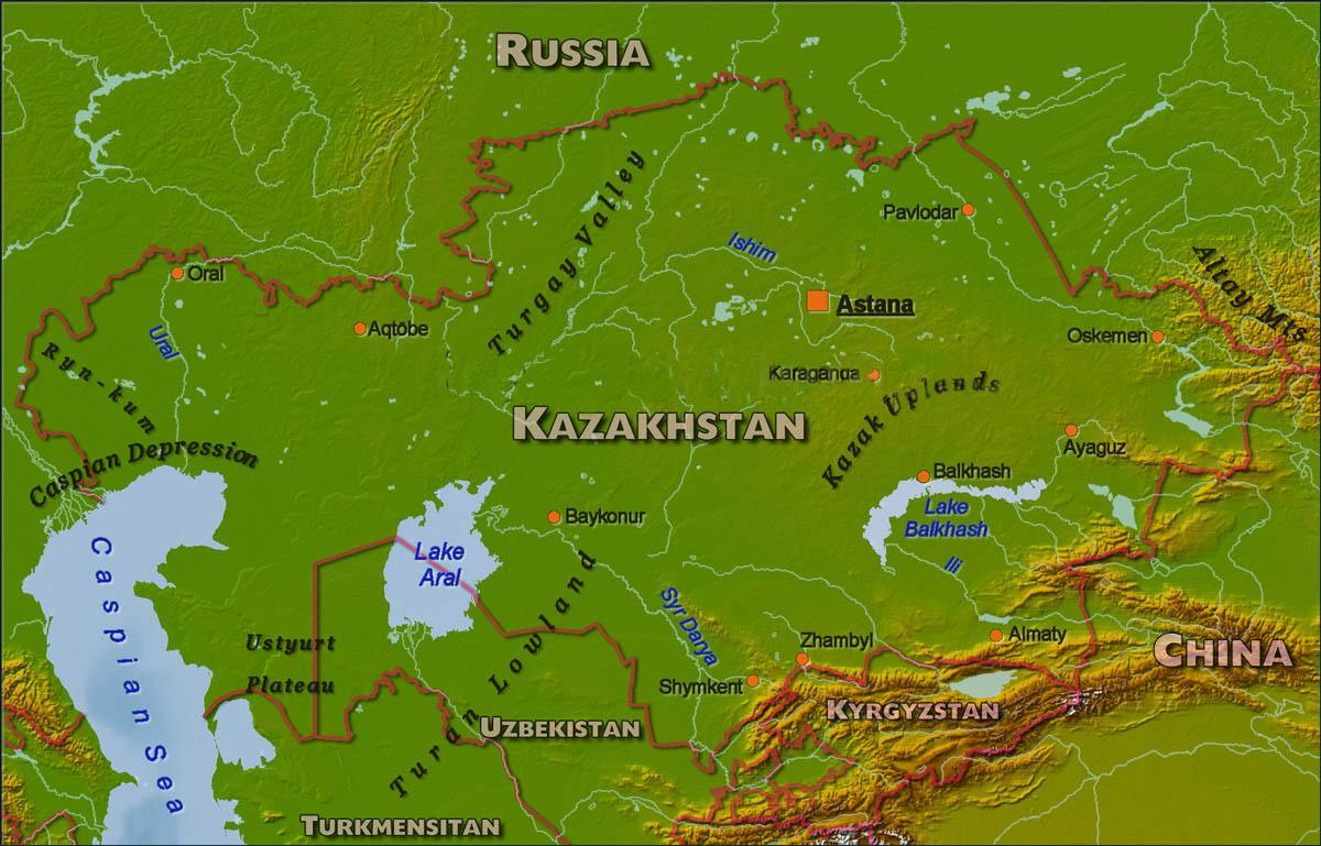 kart over Kasakhstan fysisk