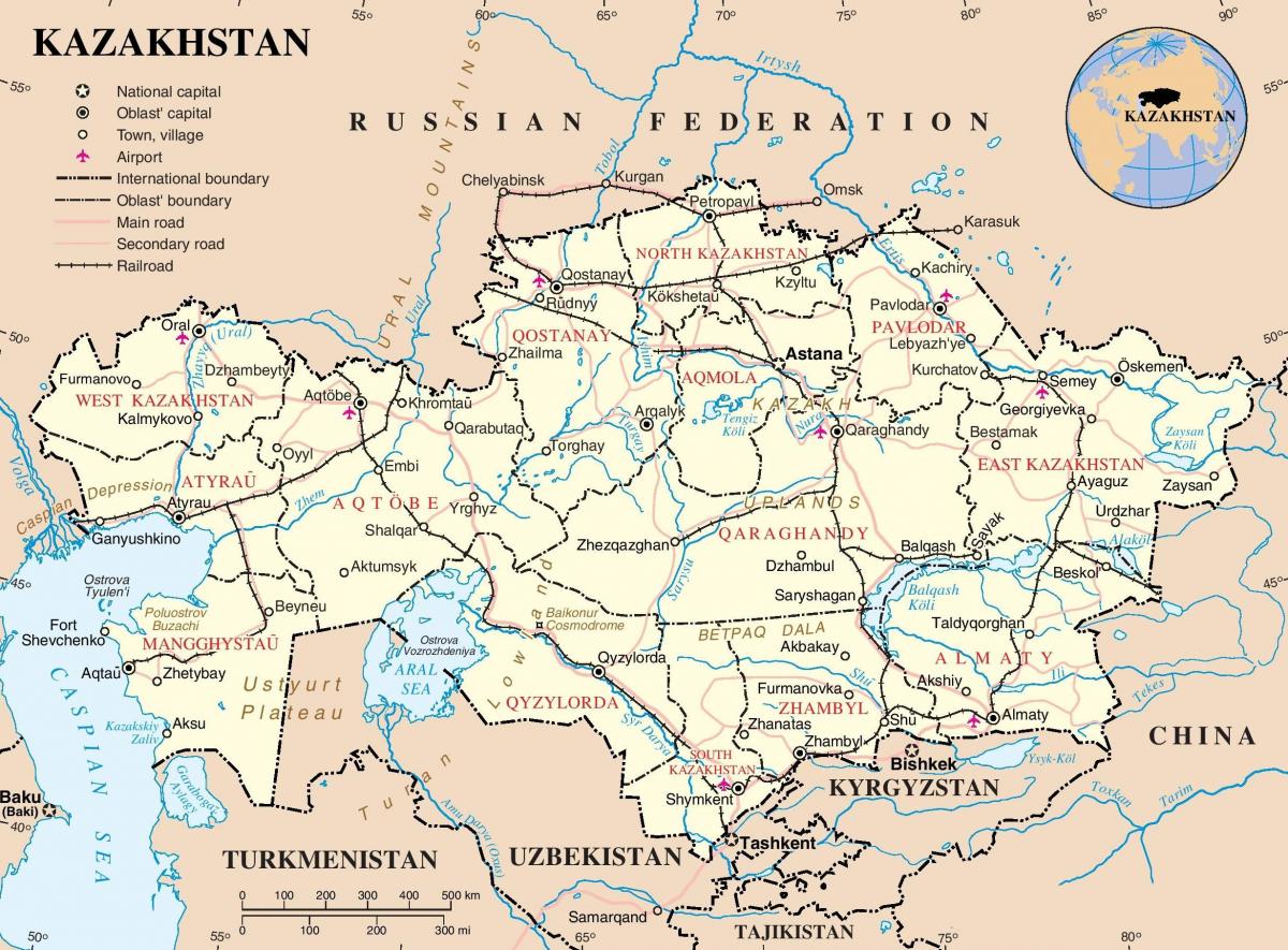 kart over Kasakhstan politiske